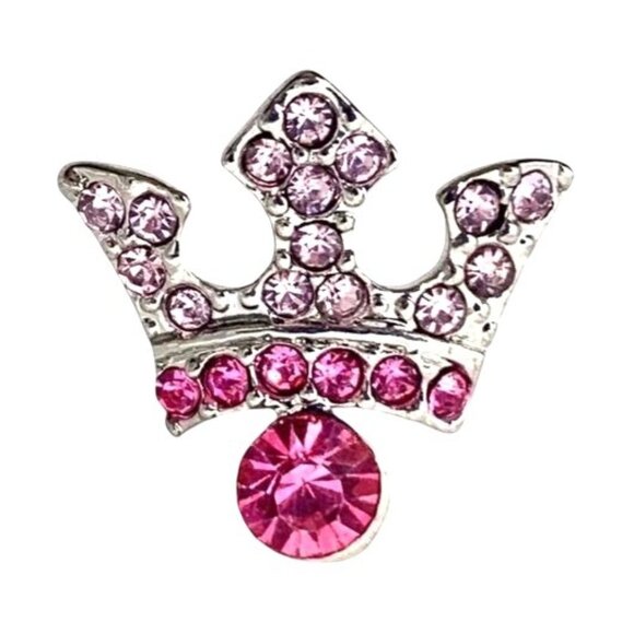 Crystal Collection Crown Pink Rhinestones Post Earrings New Silver Tone - Picture 2 of 7